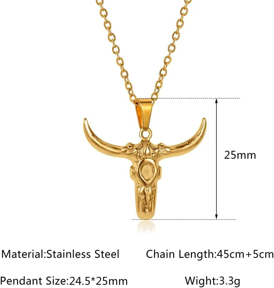 Jude Jewelers Stainless Steel Bull Ox Style Biker Cowboy Cocktail Party Pendant Necklace