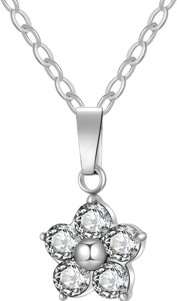 Jude Jewelers Stainless Steel Cubic Zircon Crystal Flower Style Birthstone Wedding Statement Pendant Necklace