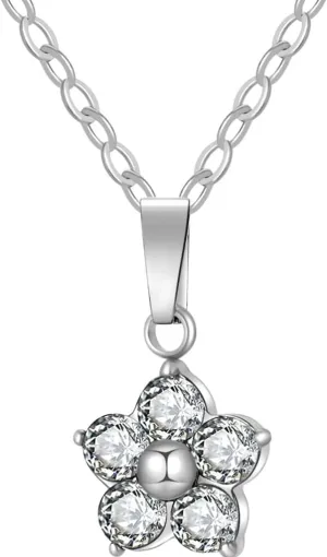 Jude Jewelers Stainless Steel Cubic Zircon Crystal Flower Style Birthstone Wedding Statement Pendant Necklace