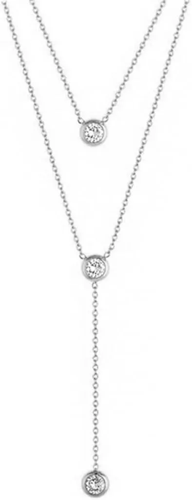 Jude Jewelers Stainless Steel Double Layers Cubic Zircon Charm Statement Collar Necklace