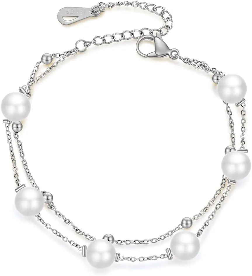 Jude Jewelers Stainless Steel Faux Pearl Chain Style Beaded Party Holiday Bracelet