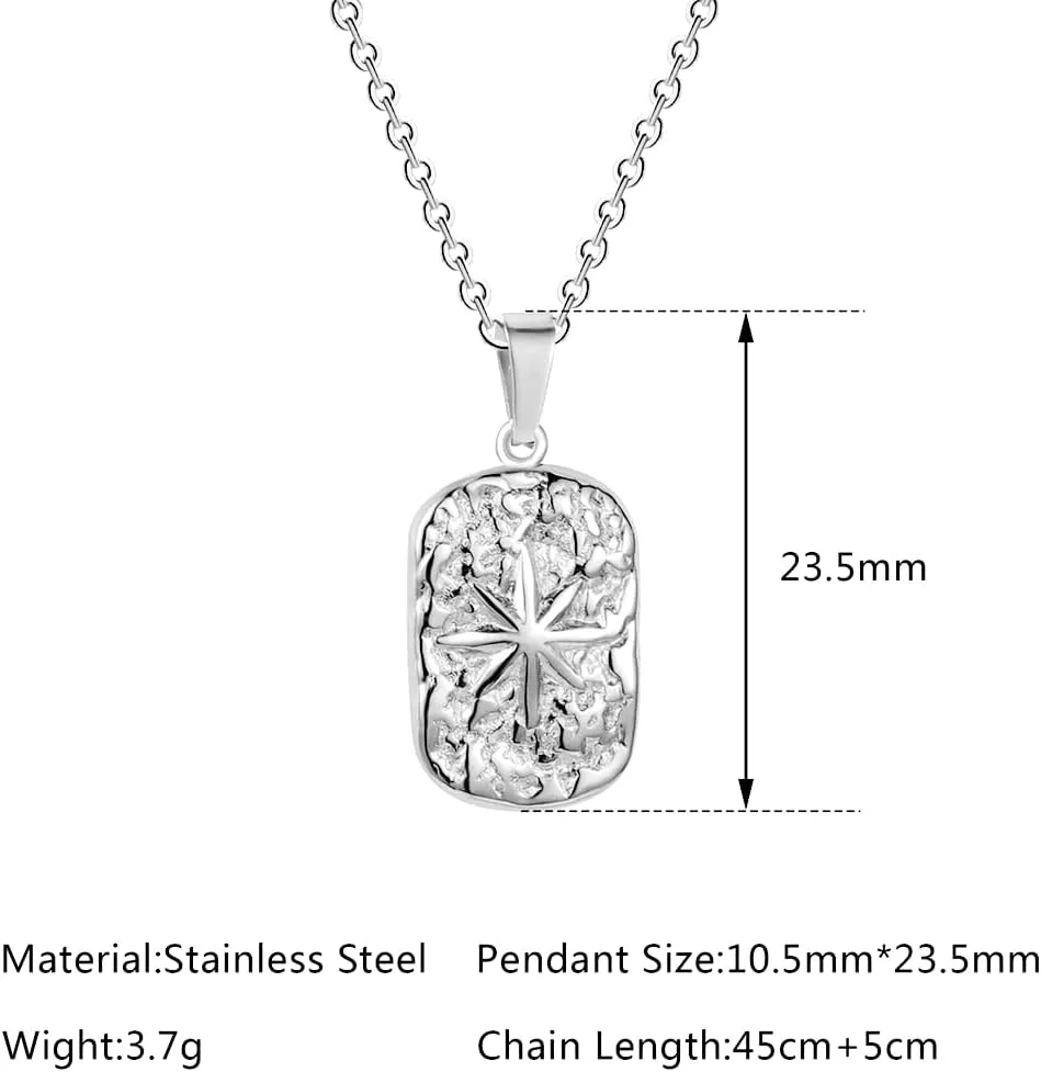 Jude Jewelers Stainless Steel Hammered Finish Star Sunshine Wedding Party Pendant Necklace