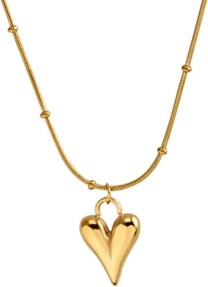 Jude Jewelers Stainless Steel Heart Shaped Charm Beaded Chain Collar Statement Party Wedding Necklace