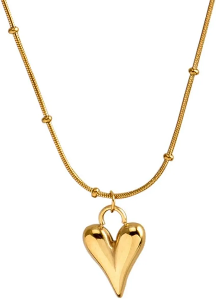 Jude Jewelers Stainless Steel Heart Shaped Charm Beaded Chain Collar Statement Party Wedding Necklace