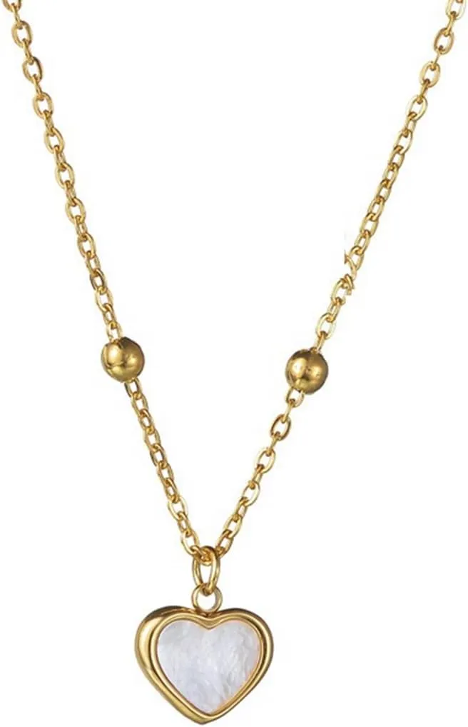 Jude Jewelers Stainless Steel Heart Shaped Charm Clam Shall Filled Wedding Statement Party Mother's Day Collar Necklace