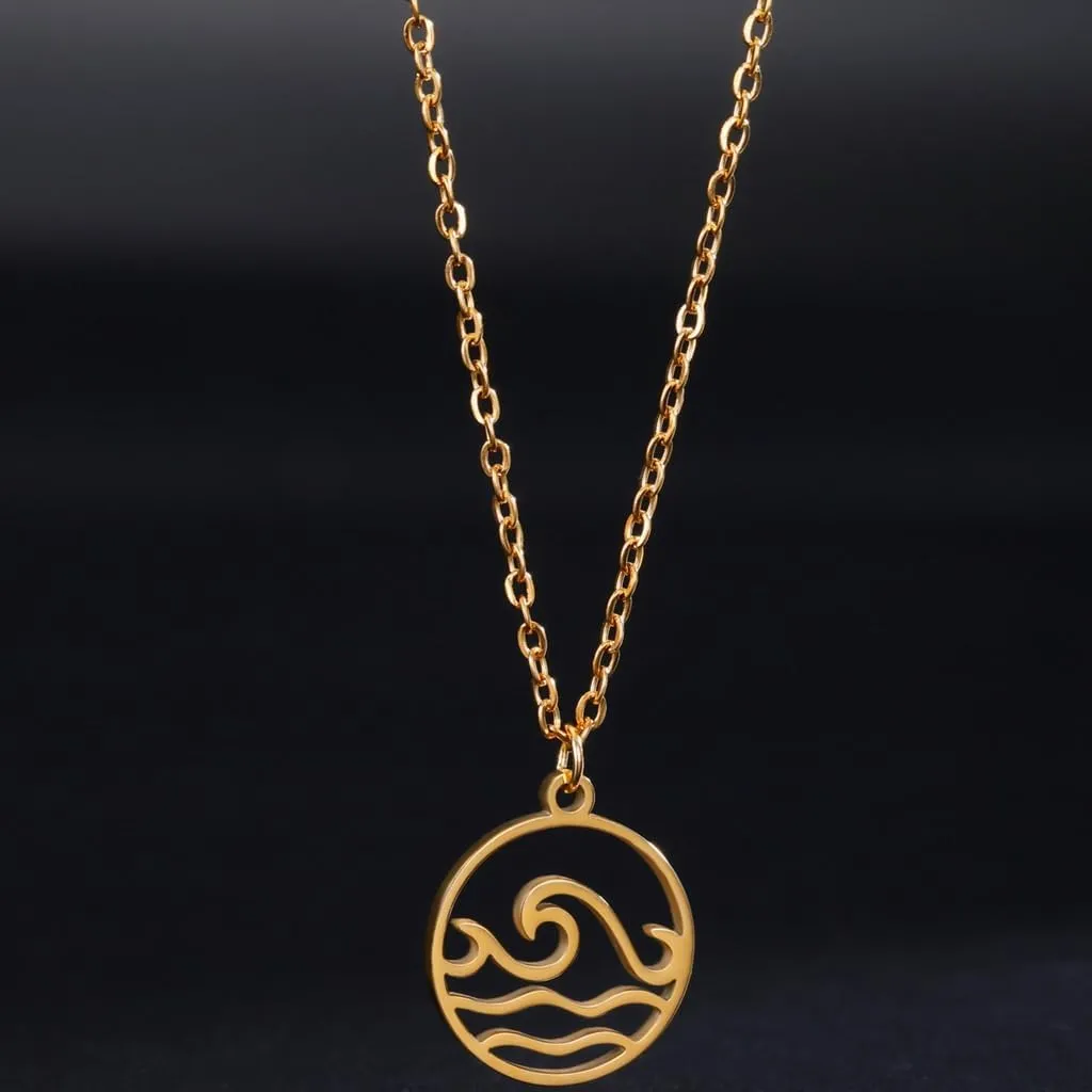 Jude Jewelers Stainless Steel Ocean Sea Wave Pattern Cocktail Party Statement Necklace