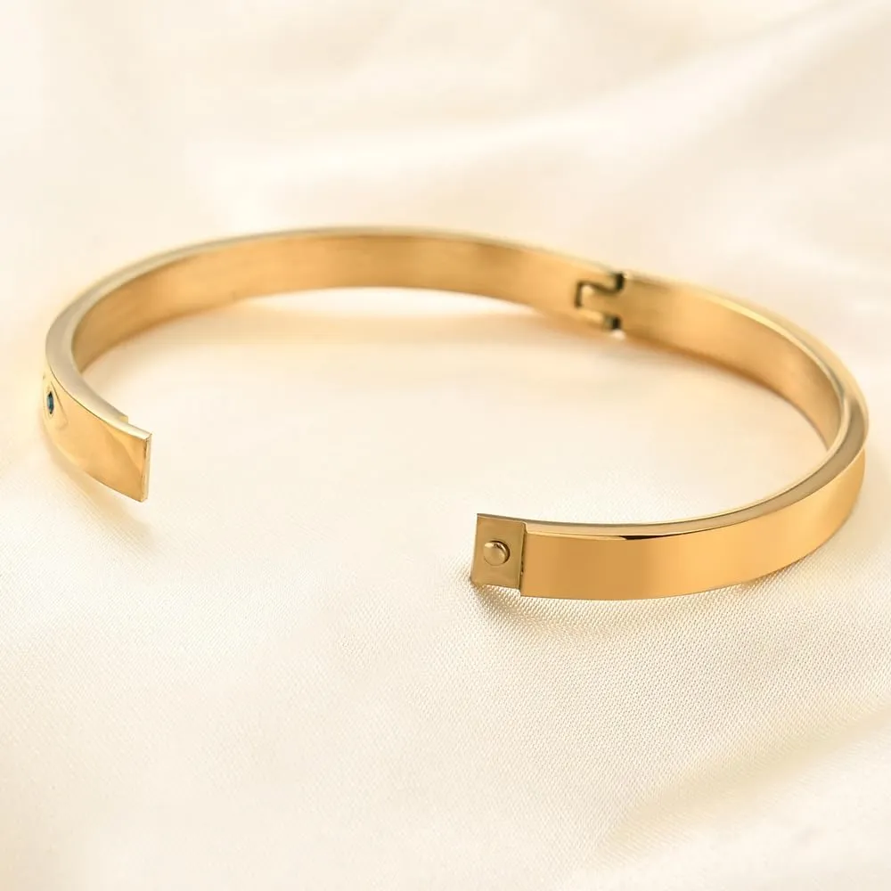 Jude Jewelers Stainless Steel Open Clasp Evil Eyes Birthstone Bangle Bracelet
