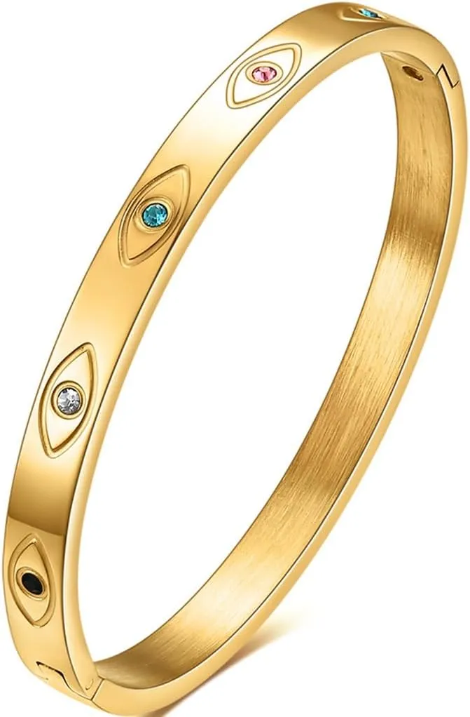 Jude Jewelers Stainless Steel Open Clasp Evil Eyes Birthstone Bangle Bracelet