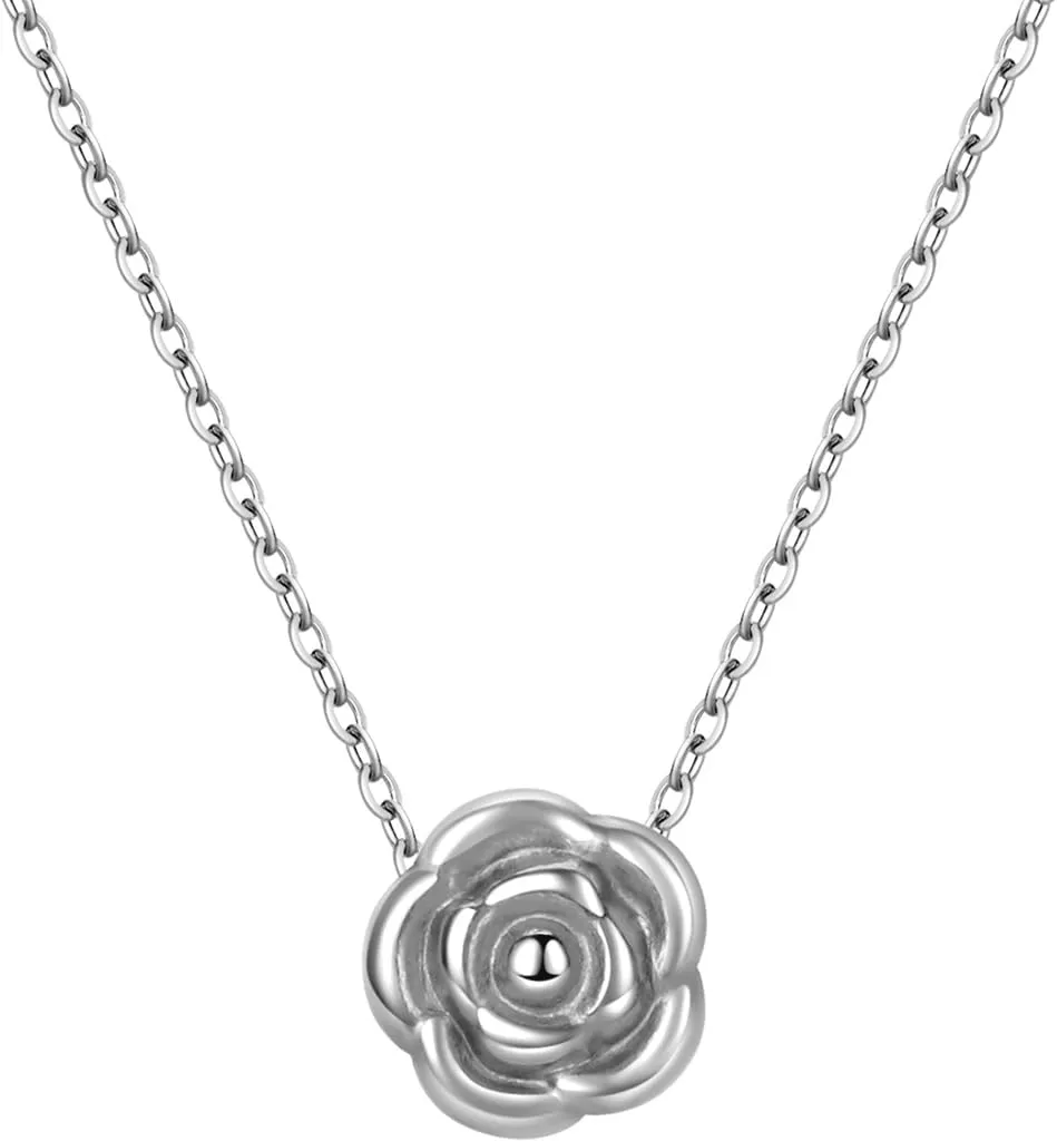 Jude Jewelers Stainless Steel Rose Flower Style Charm Pendant Wedding Party Collar Necklace