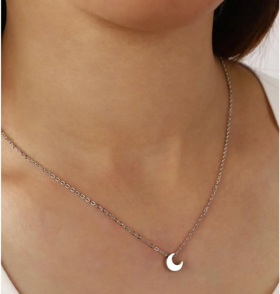 Jude Jewelers Stainless Steel Sliding Floating Moon Crescent Charm Collar Necklace