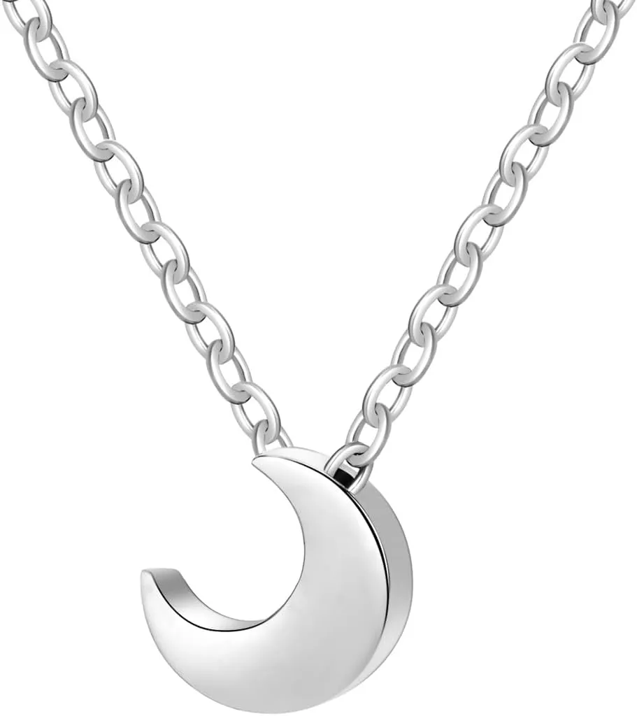 Jude Jewelers Stainless Steel Sliding Floating Moon Crescent Charm Collar Necklace