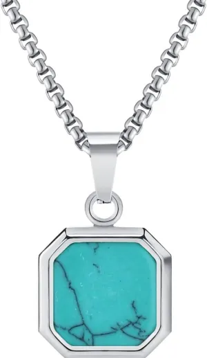 Jude Jewelers Stainless Steel Square Hexagon Created Turquoise Onyx Shell Wedding Statement Pendant Necklace