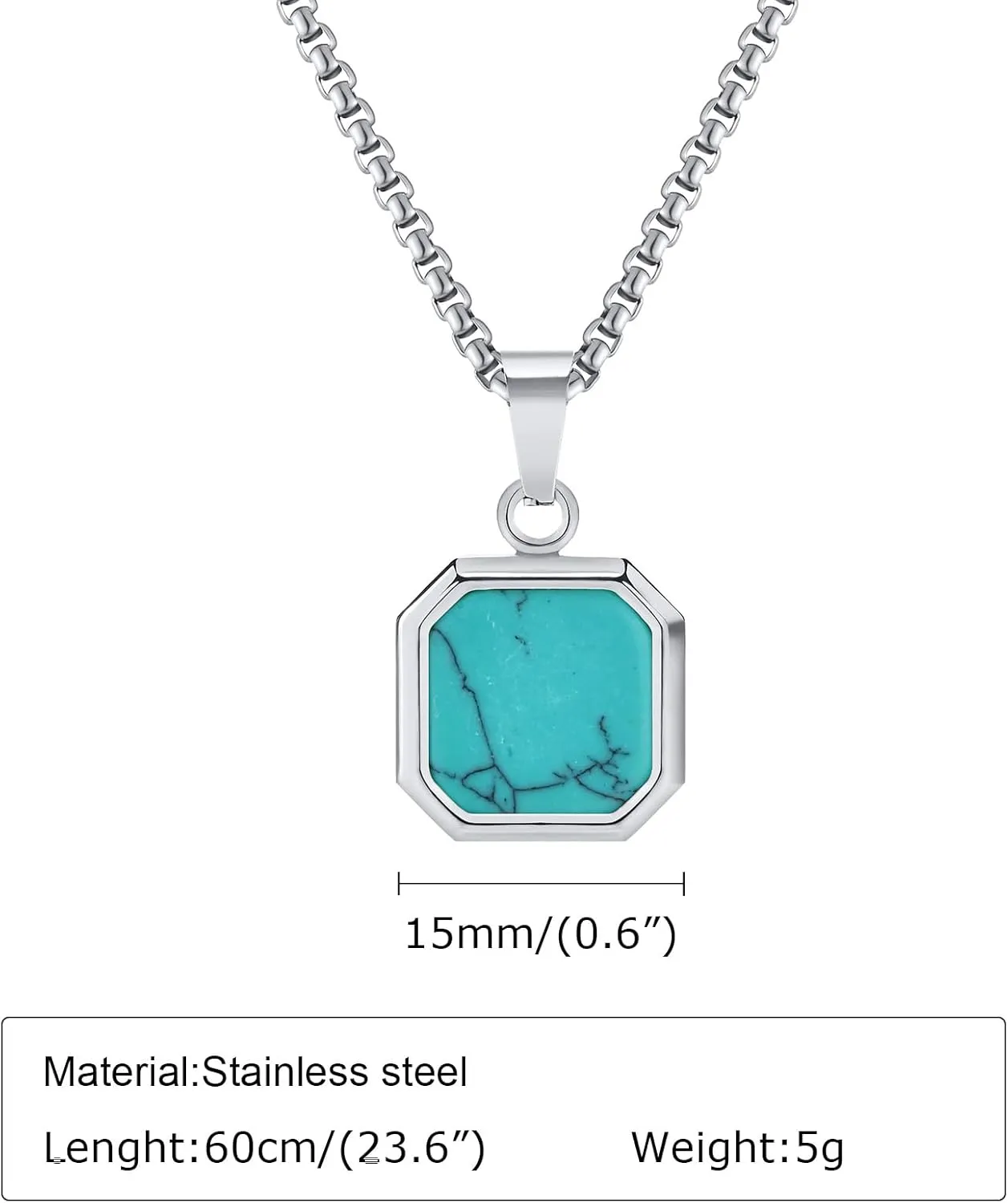 Jude Jewelers Stainless Steel Square Hexagon Created Turquoise Onyx Shell Wedding Statement Pendant Necklace
