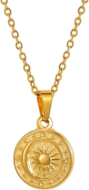 Jude Jewelers Stainless Steel Sun Moon Star Round Shaped Holiday Summer Beach Pendant Necklace