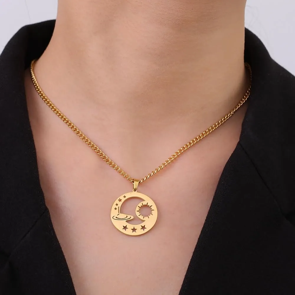 Jude Jewelers Stainless Steel Sun Moon Star Universe Solar System Astrology Pendant Necklace