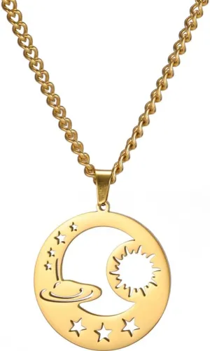Jude Jewelers Stainless Steel Sun Moon Star Universe Solar System Astrology Pendant Necklace