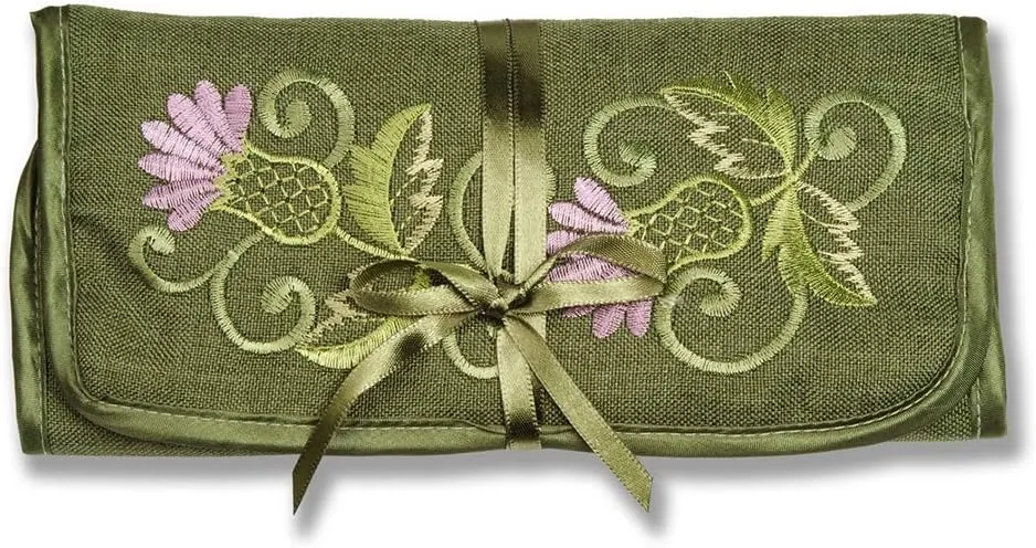 Justina Claire Jewelry Roll in a Green Balmoral Thistle Design