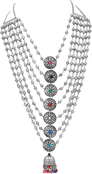 Jwellmart Indian Oxidized Silver Long Statement Partywear Multiline Necklace Fashion Jewelry for Women