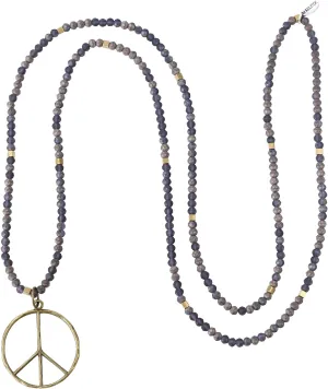 KELITCH Classic Peace Sign Necklace Love Hippie Pendant Frosted Crystal Beaded Necklace