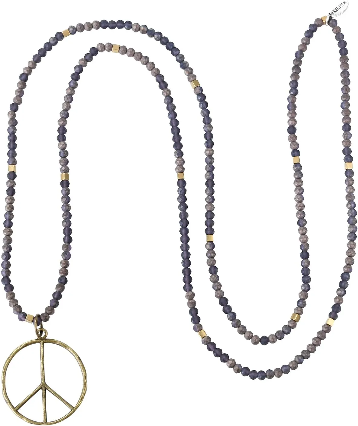 KELITCH Classic Peace Sign Necklace Love Hippie Pendant Frosted Crystal Beaded Necklace