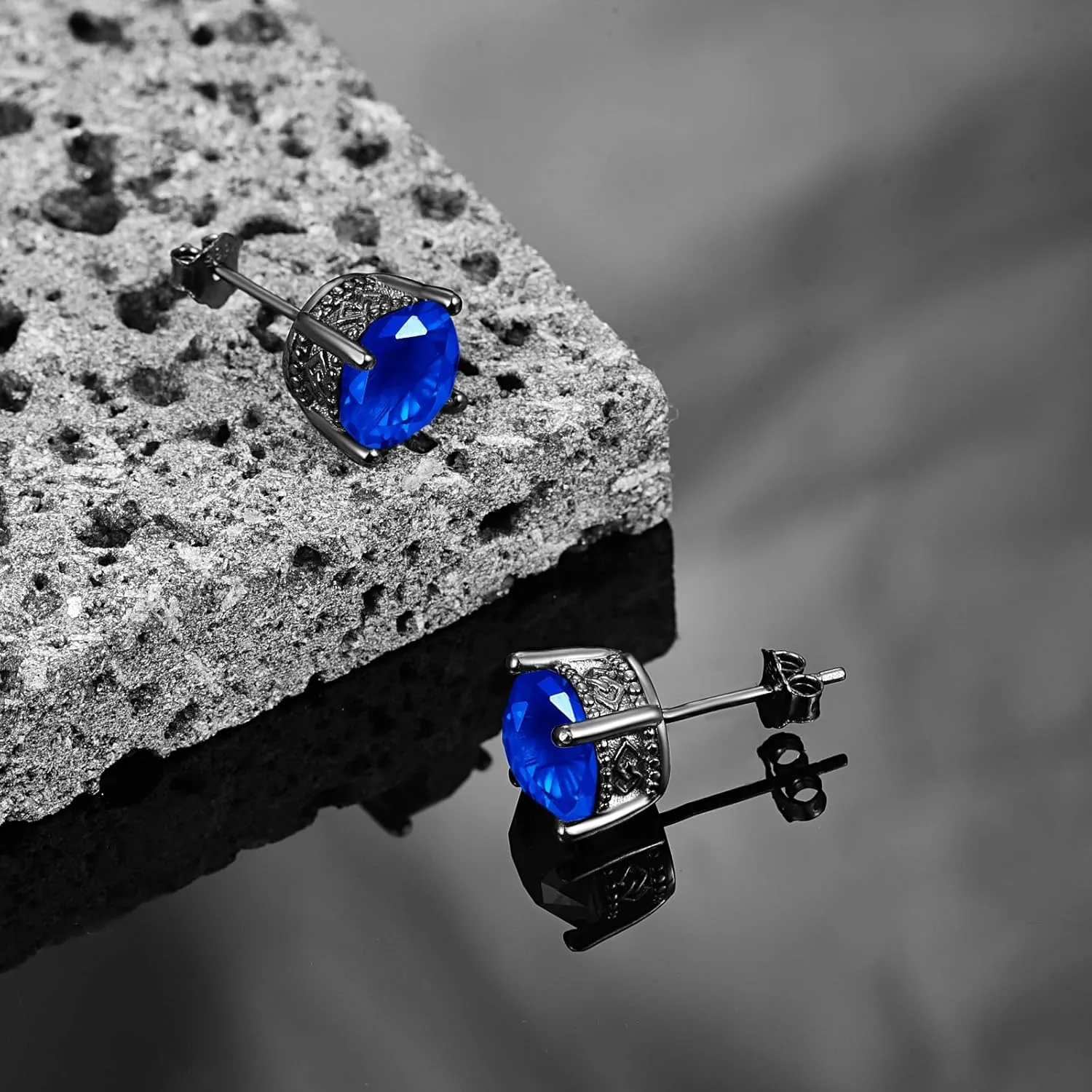 KINGWHYTE Black Stud Earrings 925 Sterling Silver Unisex Pierced Earring Cool Handsome Jewelry Birthday Gift for Men Women