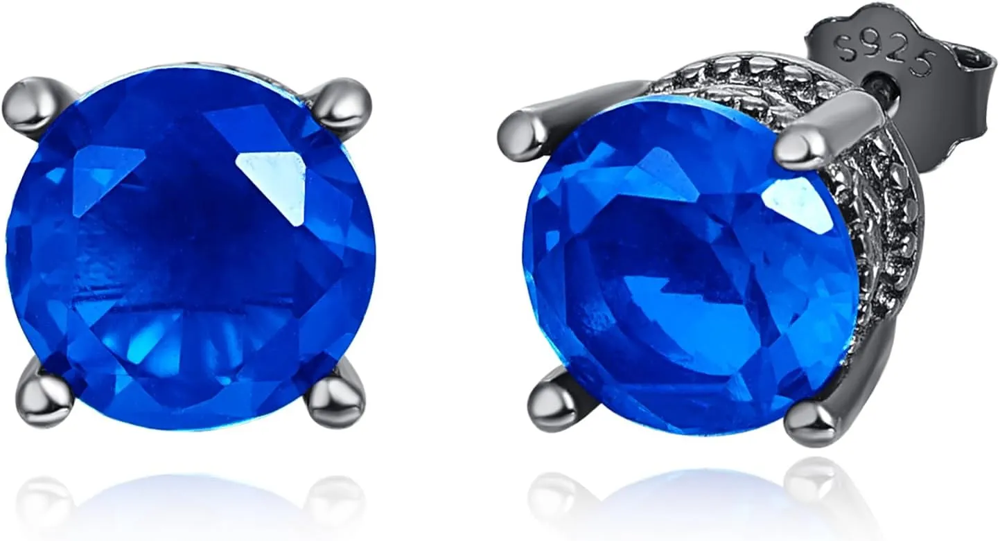 KINGWHYTE Black Stud Earrings 925 Sterling Silver Unisex Pierced Earring Cool Handsome Jewelry Birthday Gift for Men Women