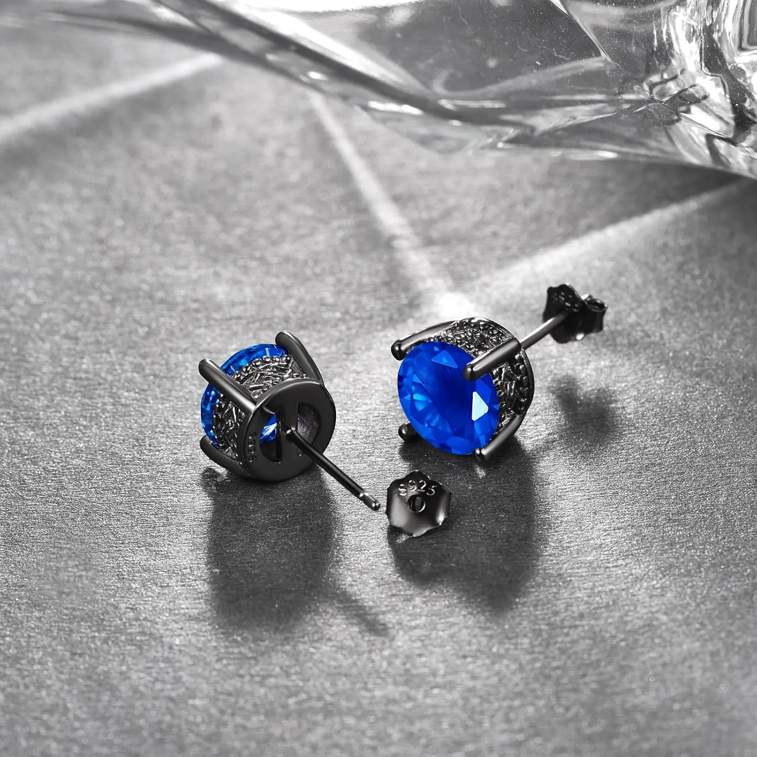 KINGWHYTE Black Stud Earrings 925 Sterling Silver Unisex Pierced Earring Cool Handsome Jewelry Birthday Gift for Men Women