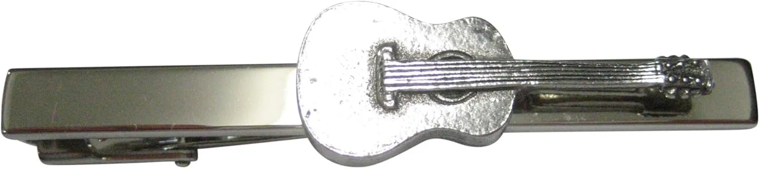 Kiola Designs Silver Toned Textured Classic Guitar Square Tie Clip