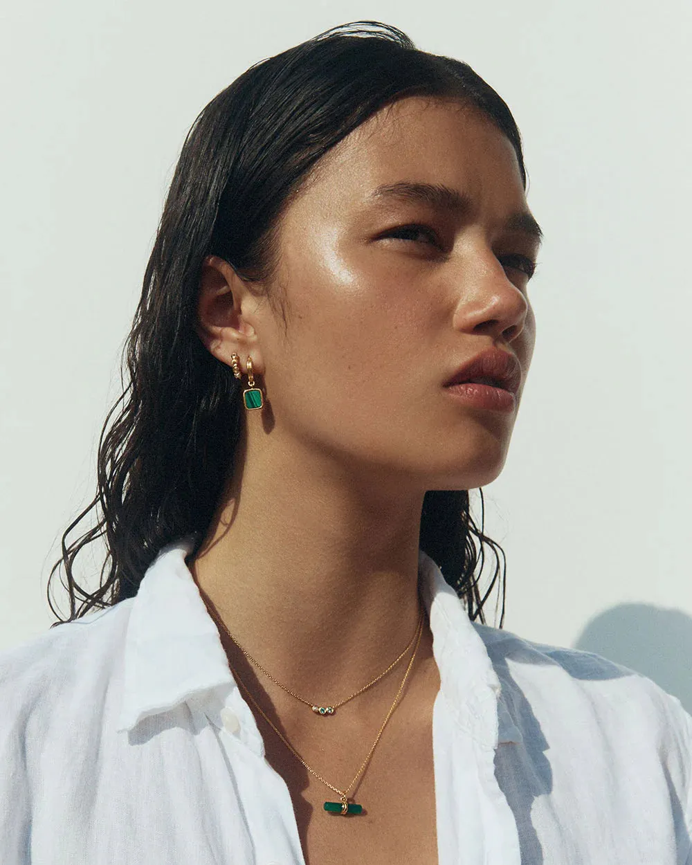 Kirstin Ash Green Onyx T-Bar Necklace (Gold Vermeil)