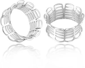 LADEMAYH 2pcs Hollow Style 00 Gauges for Women, Grille Design Silver 00g Plugs Tunnels for Ears, Ventilated Surgical Stainless Steel Gauges Size 00 Earrings Body Jewelry