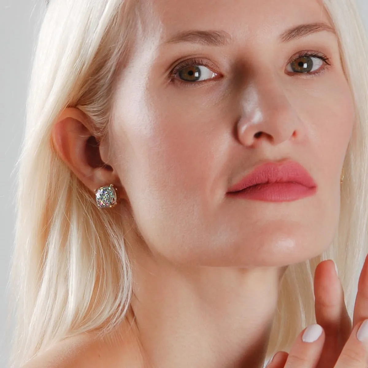 Large Square Stud Earrings for Women - Big Gold-Tone Glitter Statement Post Ear Studs