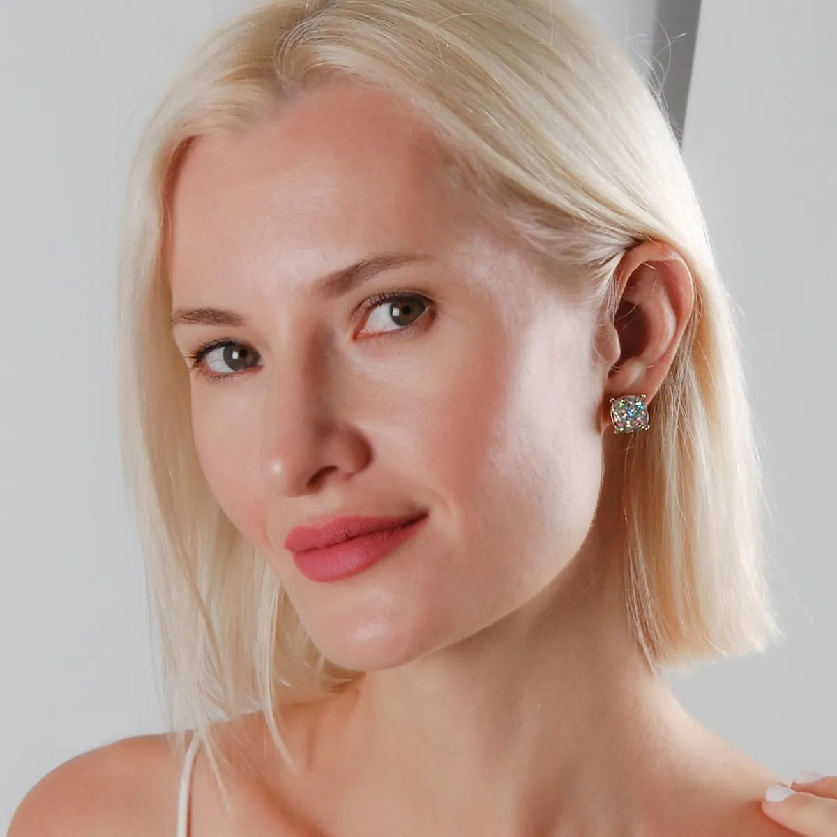 Large Square Stud Earrings for Women - Big Gold-Tone Glitter Statement Post Ear Studs