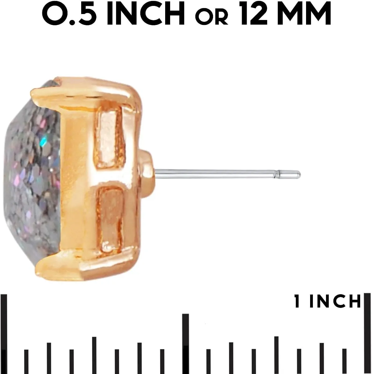 Large Square Stud Earrings for Women - Big Gold-Tone Glitter Statement Post Ear Studs