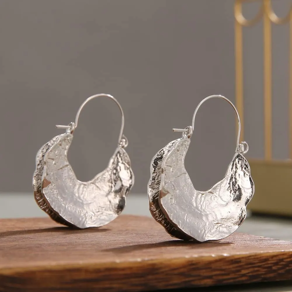 Large Vintage Gold Hoop Earrings Dangle Earrings Foil Hammered Wire Chunky Statement Earrings