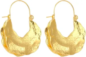 Large Vintage Gold Hoop Earrings Dangle Earrings Foil Hammered Wire Chunky Statement Earrings