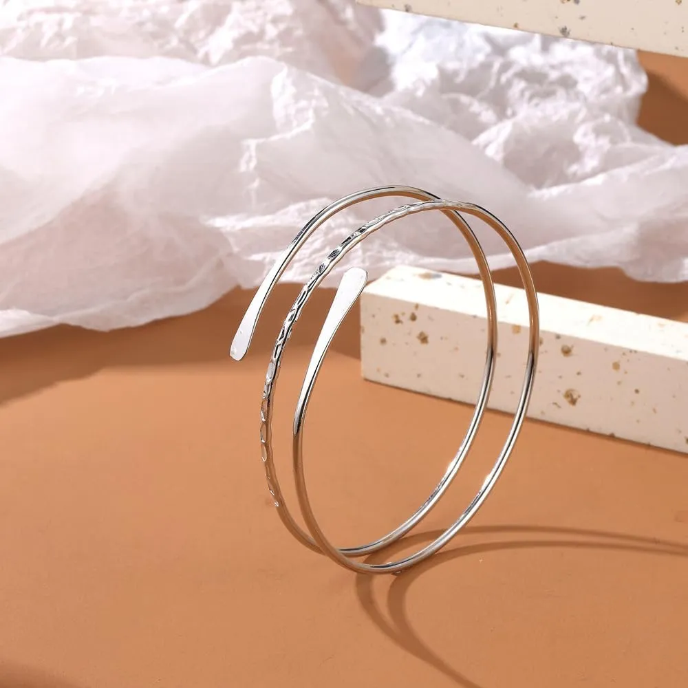 Layered Arm Cuff Upper Arm Bracelet,Opening Geometric Armband Arm Cuff,Minimalist Adjustable Bangle Cuff Armlet for Women Men Stackable Jewelry