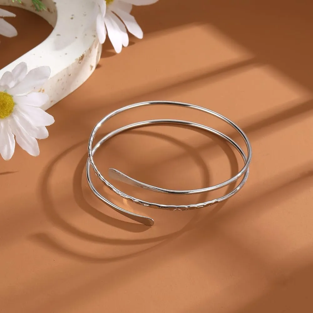 Layered Arm Cuff Upper Arm Bracelet,Opening Geometric Armband Arm Cuff,Minimalist Adjustable Bangle Cuff Armlet for Women Men Stackable Jewelry