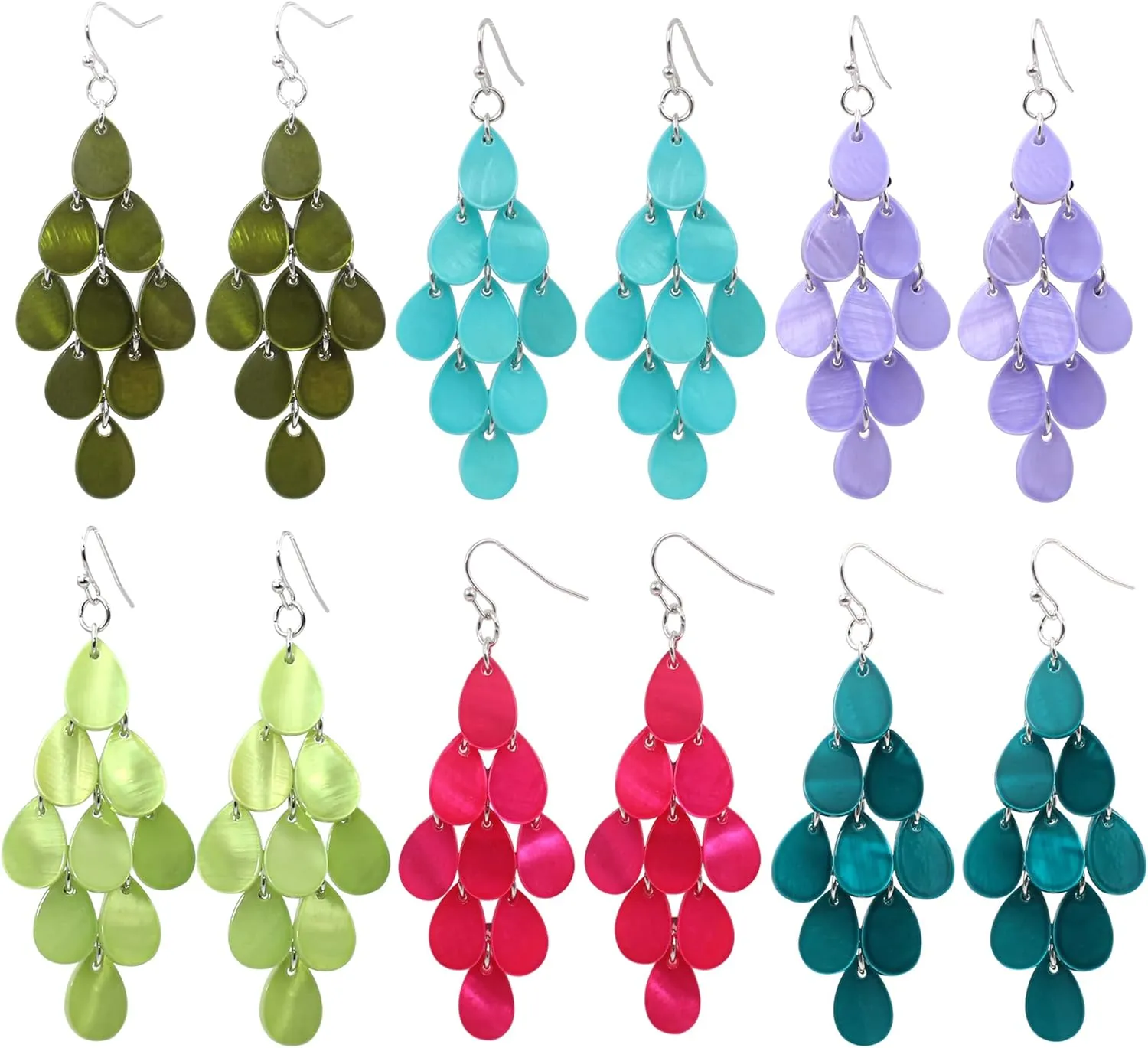 Layered Dangling Shell Disc Beads Earring Handmade Multi Colorful Orange Red Blue Drop Chandelier Earring for Women