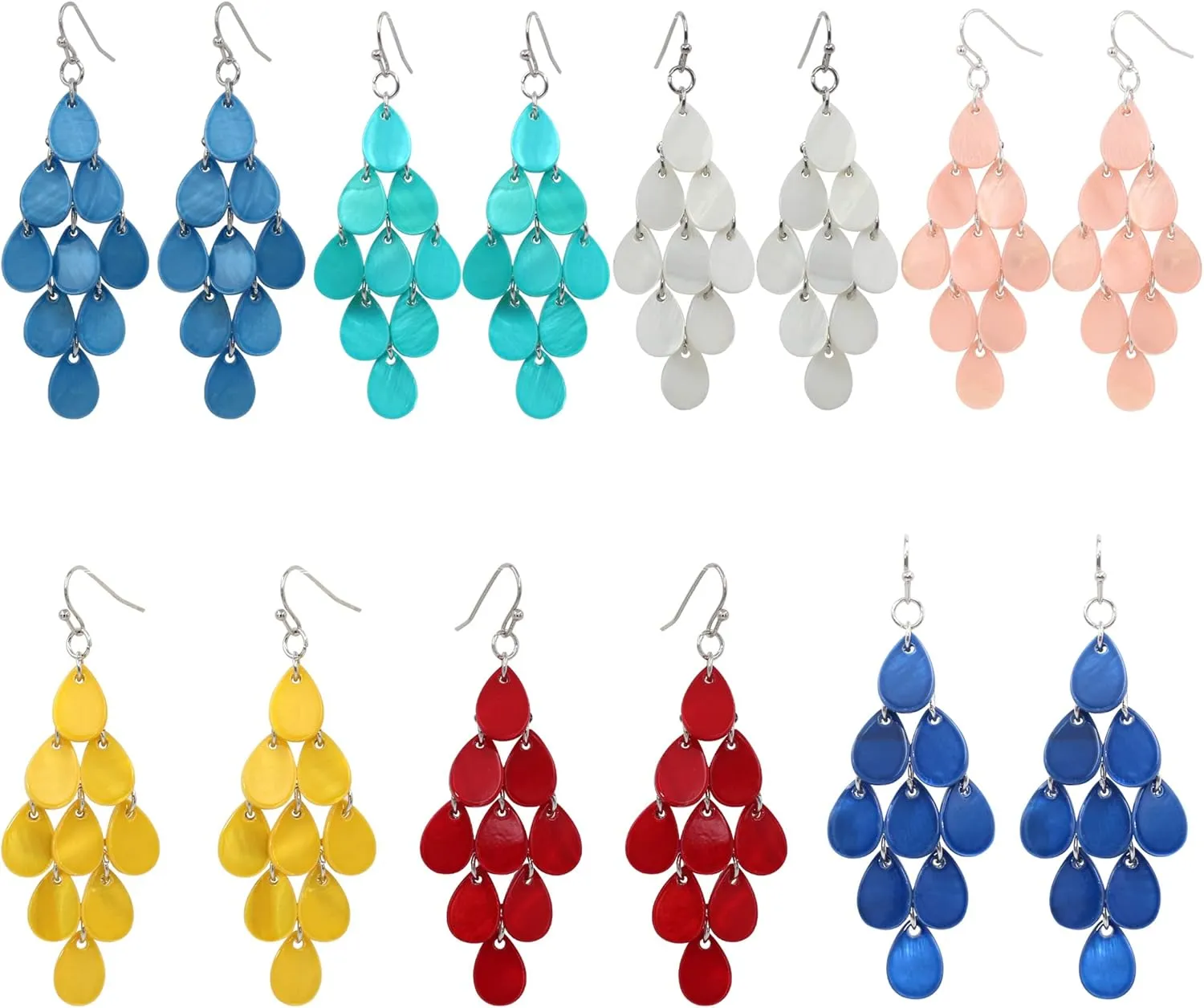 Layered Dangling Shell Disc Beads Earring Handmade Multi Colorful Orange Red Blue Drop Chandelier Earring for Women