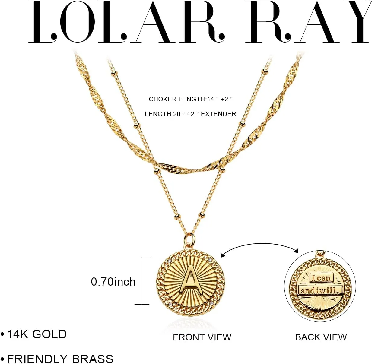 Layered Initial Necklace Set Gold Coin Disc CZ Initial Pendant 14K Gold Plated Dainty Water Ripple Link Chain Choker Necklace Personalized Jewelry Gift for Women Letter A-Z