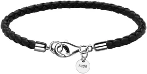 Leather Bracelet for Men Women 4MM Braided 925 silver Clasp 20/21/22cm with Jewelry Gift Box Handcrafted