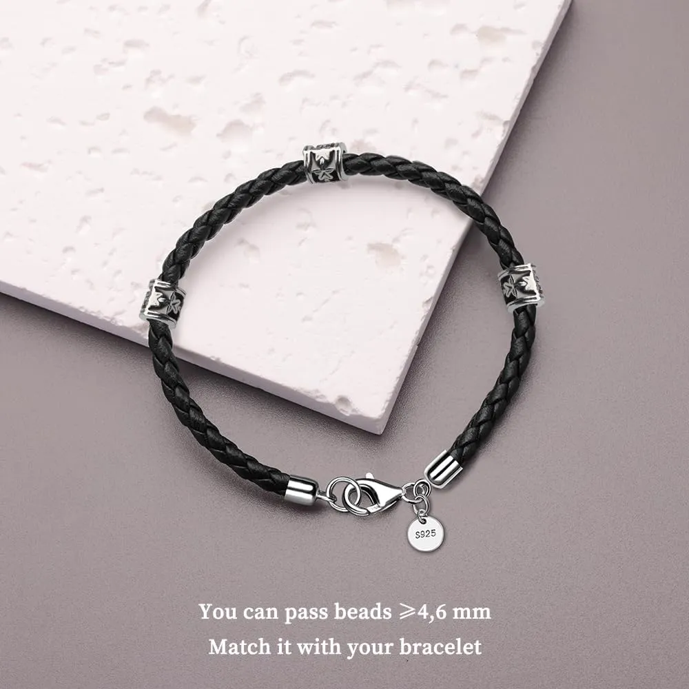 Leather Bracelet for Men Women 4MM Braided 925 silver Clasp 20/21/22cm with Jewelry Gift Box Handcrafted