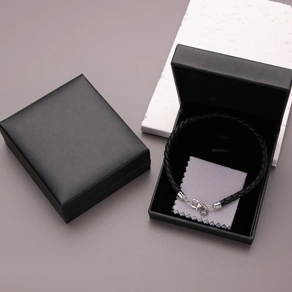 Leather Bracelet for Men Women 4MM Braided 925 silver Clasp 20/21/22cm with Jewelry Gift Box Handcrafted