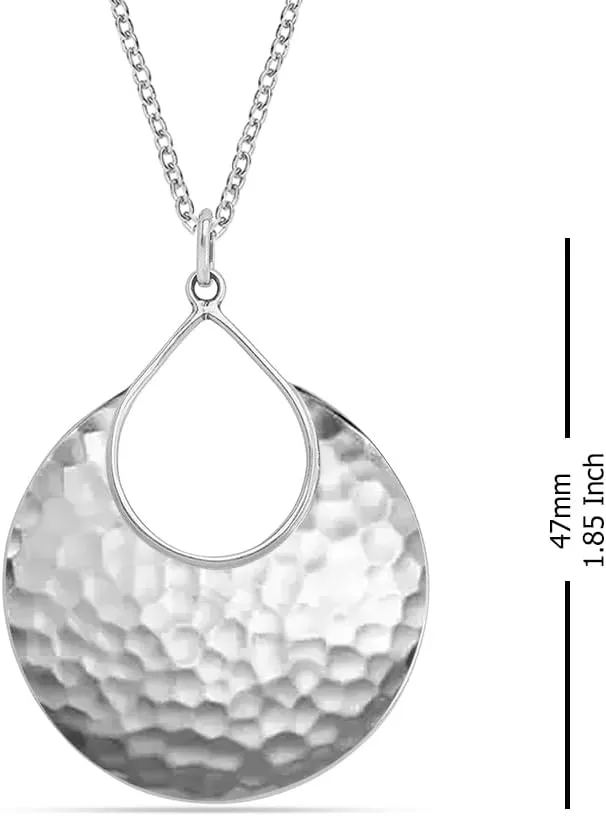 LeCalla 925 Sterling Silver Hammered Necklace for Women | Italian Handmade Hammered Texture Pendant Necklaces | Women's Adjustable Chain Necklace Pendant Jewelry Gift for Her
