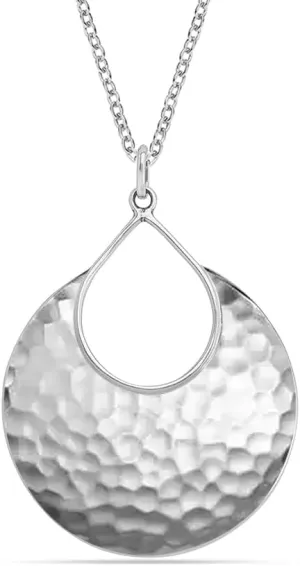 LeCalla 925 Sterling Silver Hammered Necklace for Women | Italian Handmade Hammered Texture Pendant Necklaces | Women's Adjustable Chain Necklace Pendant Jewelry Gift for Her