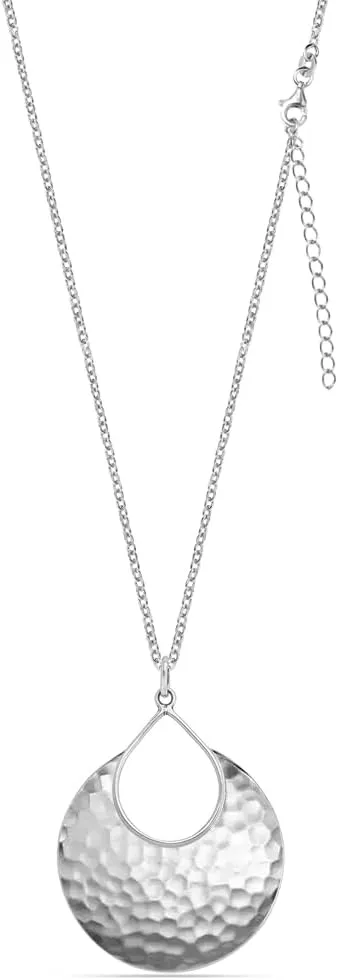 LeCalla 925 Sterling Silver Hammered Necklace for Women | Italian Handmade Hammered Texture Pendant Necklaces | Women's Adjustable Chain Necklace Pendant Jewelry Gift for Her