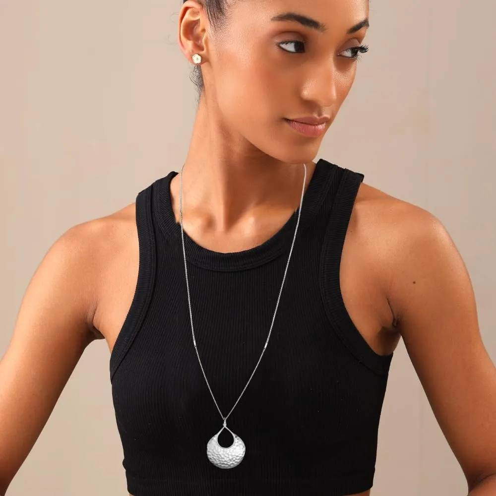 LeCalla 925 Sterling Silver Hammered Necklace for Women | Italian Handmade Hammered Texture Pendant Necklaces | Women's Adjustable Chain Necklace Pendant Jewelry Gift for Her