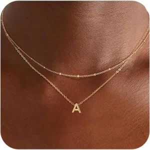 LEXODY Gold Initial Necklaces for Women, 14k Gold Plated Round Letter A-Z Pendant Necklace Trendy Capital Monogram Necklace Dainty Name Pendant Necklace for Women Jewelry Gifts