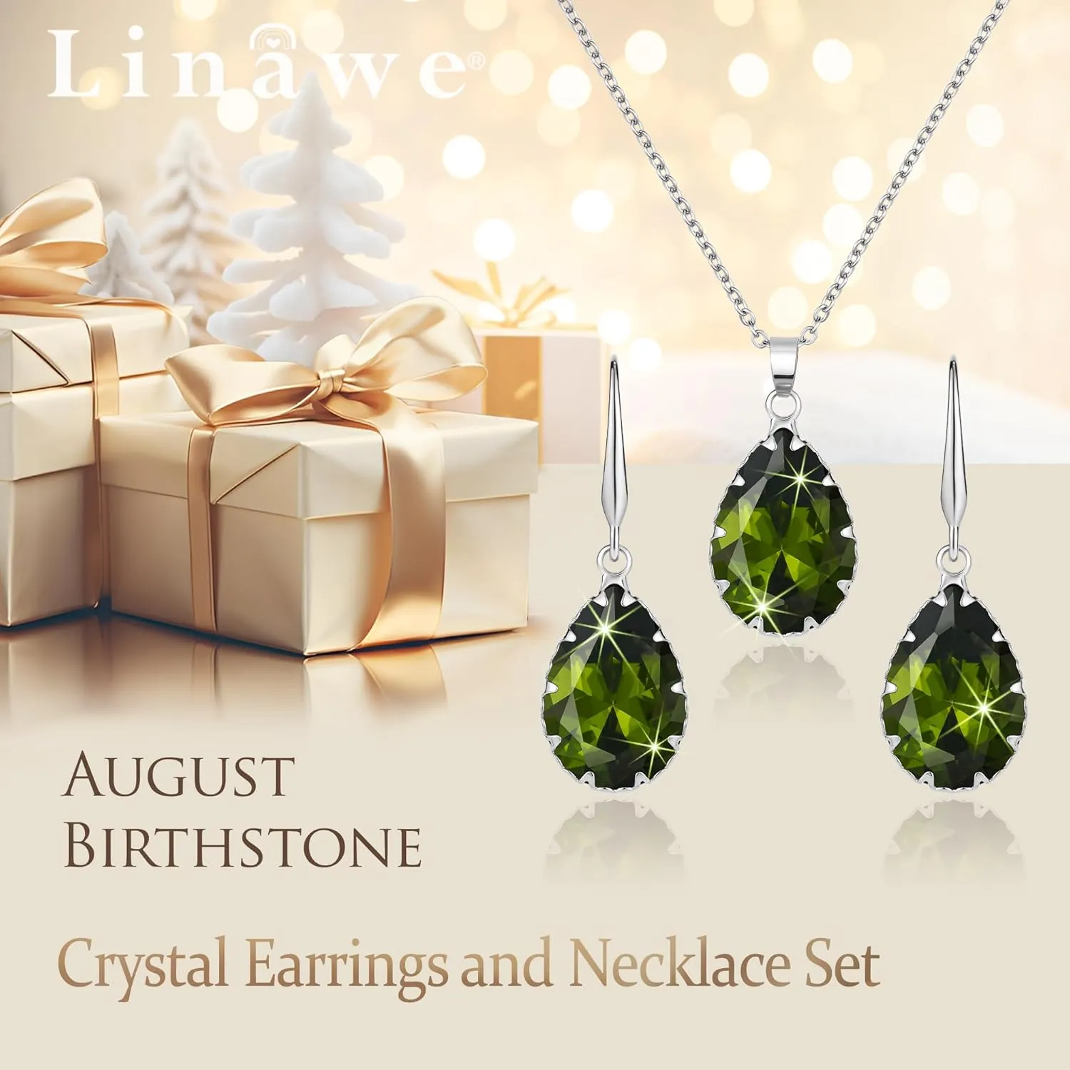 Linawe Crystal Jewelry Sets for Women, Imitation Diamond Pendant Necklace, Rhinestone Drop Dangle Earrings, Birthstone Cubic Zirconia Matching Wedding Jewelry, 14K Gold/Rose Gold/Silver Tones