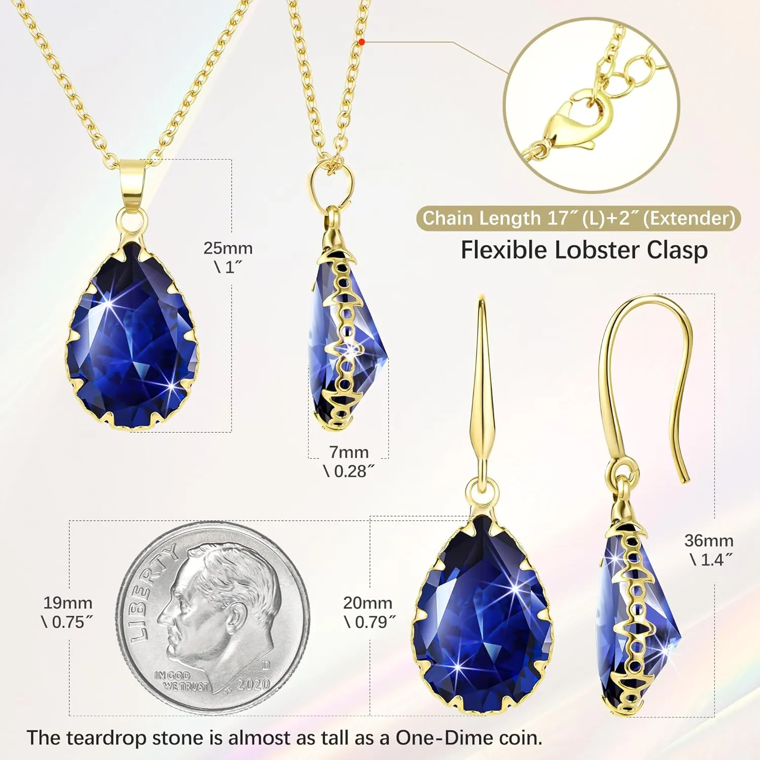 Linawe Crystal Jewelry Sets for Women, Imitation Diamond Pendant Necklace, Rhinestone Drop Dangle Earrings, Birthstone Cubic Zirconia Matching Wedding Jewelry, 14K Gold/Rose Gold/Silver Tones